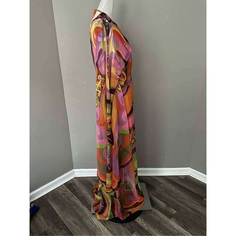RAISA VANESSA PRINTED CHIFFON JUMPSUIT WITH DEEP NECK AND GOLD BUCKLE $2,290 - Picture 11 of 14